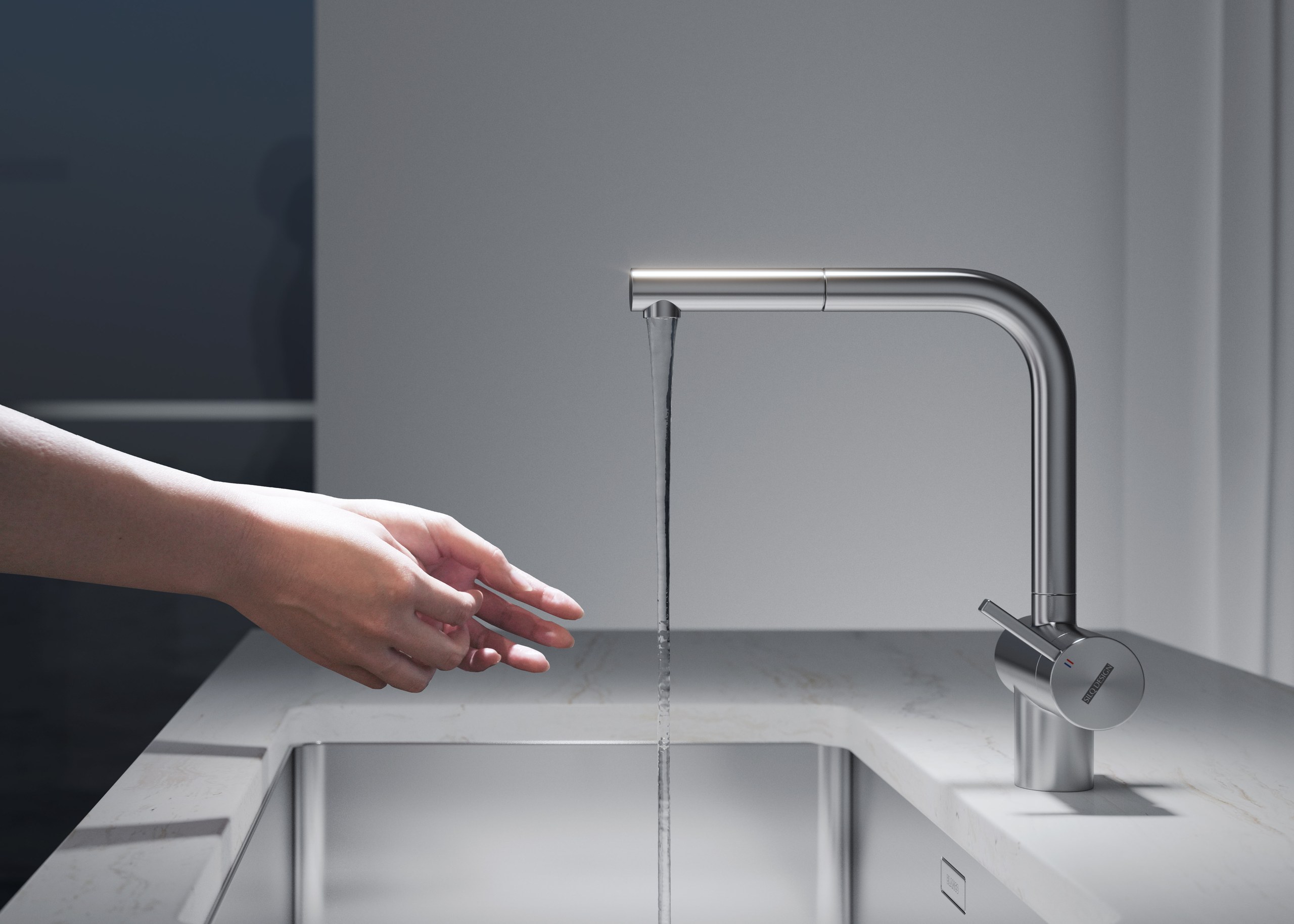 キッチン水栓 製品CG 手と水の流れ